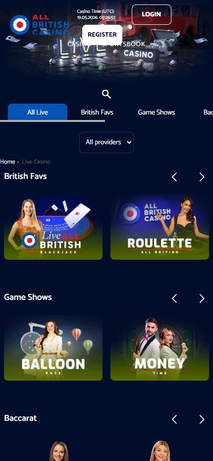 All British Casino mobile lobby
