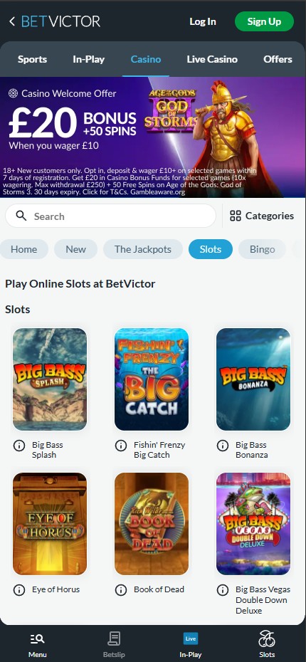 BetVictor mobile home