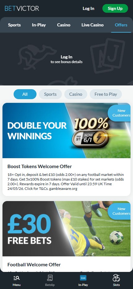 BetVictor mobile lobby