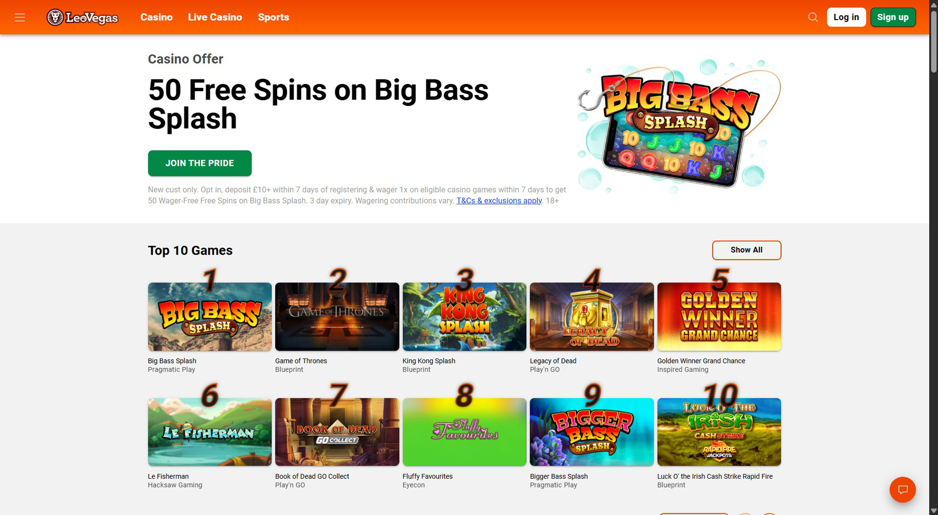 8. LeoVegas - Popular Euteller Casino Bonus